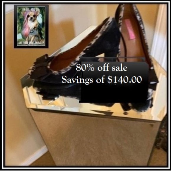 👠Black, grey, white plaid suede heels with bow   Final Clearance - Picture 1 of 5